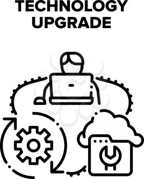 Technology Upgrade Process Vector Icon Concept. Programmer Technology Upgrade And Renovate System, Cloud Storage Information Recovery Processing. Installation Software Black Illustration