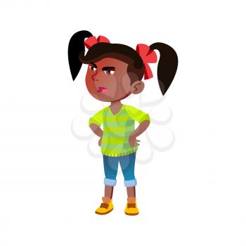 Angry Girl Child Yelling Shouting At Friend Vector. Displeasure And Aggressive African Lady Kid Screaming And Arguing With Red Face. Emotional Character Feeling Anger Mood Flat Cartoon Illustration