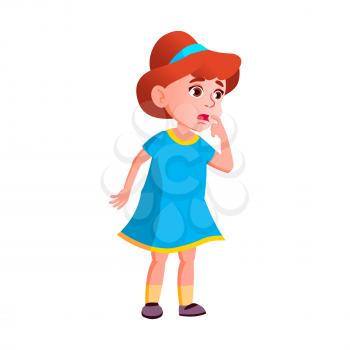 Shocked Girl Child Watching Scary Movie Vector. Surprised Shock Caucasian Schoolgirl Looking At Store Discount Or Toy On Store Counter. Emotional Character Flat Cartoon Illustration