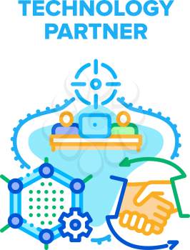 Technology Partner Vector Icon Concept. Technology Partner Programmer For Coding And Developing Application, Relationship For Goal Achievement And Startup Business Color Illustration