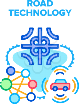 Road Technology Vector Icon Concept. Gps Navigation System Road Technology For Search And Show Route Direction, Car Modern System For Control Driving Process. Multimedia Device Color Illustration
