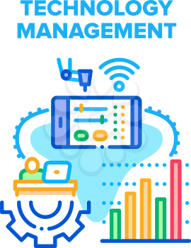 Technology Management Vector Icon Concept. Technology Management And Monitoring Trade Market Price, Setting Digital Gadget On Smartphone Through Wifi Wireless Connection Color Illustration