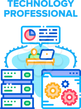 Technology Professional Tool Vector Icon Concept. Technology Professional Server And Developing Software Working Process. Programmer Coding Application For Digital Gadget Color Illustration