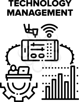 Technology Management Vector Icon Concept. Technology Management And Monitoring Trade Market Price, Setting Digital Gadget On Smartphone Through Wifi Wireless Connection Black Illustration