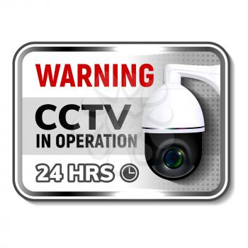 Cctv in Operation Warning Nameplate Poster Vector. Video Online Surveillance Security Cctv. Round-shaped Outdoor Monitoring Camera. Electronic Safeguard System Realistic 3d Illustration