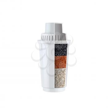 Water Filter Cartridge Layers For Cleanse Vector. Blank Cartridge With Charcoal, Sieving, Adsorption, Ion Exchange And Biofilms. Cylinder For Preparing Clean Liquid Template Realistic 3d Illustration