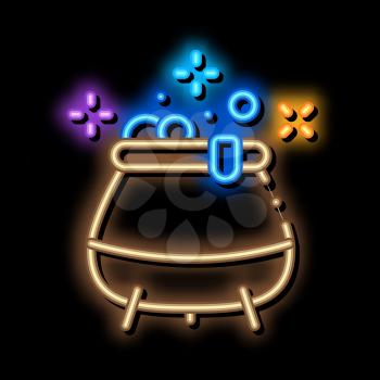 Potion Cauldron neon light sign vector. Glowing bright icon Potion Cauldron sign. transparent symbol illustration