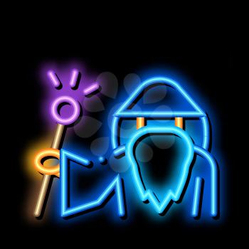 Wizard Hold Wand neon light sign vector. Glowing bright icon Wizard Hold Wand sign. transparent symbol illustration