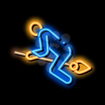 Witch Broomstick neon light sign vector. Glowing bright icon Witch Broomstick sign. transparent symbol illustration