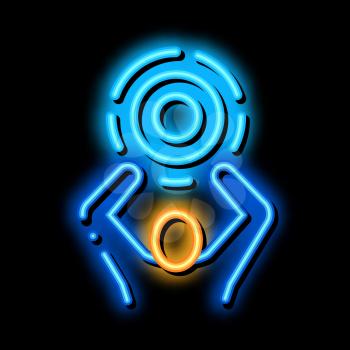 Human Hold Target neon light sign vector. Glowing bright icon Human Hold Target sign. transparent symbol illustration