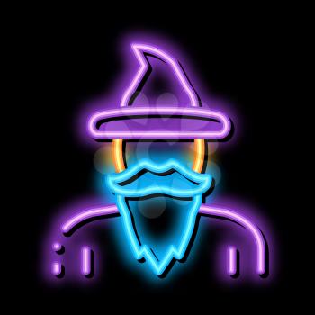 Magician Wizard neon light sign vector. Glowing bright icon Magician Wizard sign. transparent symbol illustration