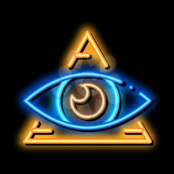 All-seeing Eye neon light sign vector. Glowing bright icon All-seeing Eye sign. transparent symbol illustration
