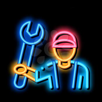 Plumber Wrench neon light sign vector. Glowing bright icon Plumber Wrench sign. transparent symbol illustration