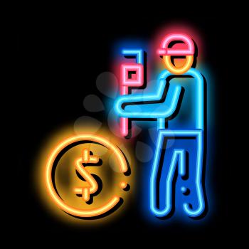 Plumber Fix Cost neon light sign vector. Glowing bright icon Plumber Fix Cost sign. transparent symbol illustration