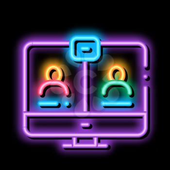 Video Conference neon light sign vector. Glowing bright icon Video Conference sign. transparent symbol illustration