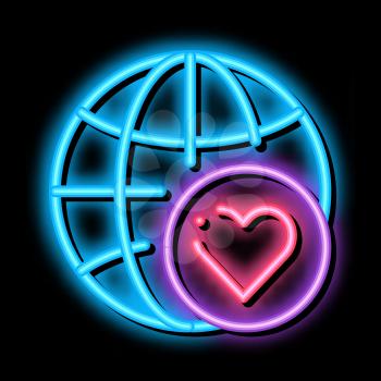 Earth Globe Love neon light sign vector. Glowing bright icon Earth Globe Love sign. transparent symbol illustration