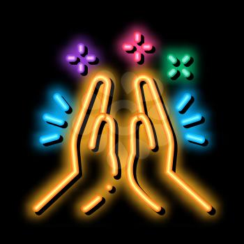 Hand Clapping neon light sign vector. Glowing bright icon Hand Clapping sign. transparent symbol illustration