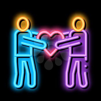 Human Share Heart neon light sign vector. Glowing bright icon Human Share Heart sign. transparent symbol illustration
