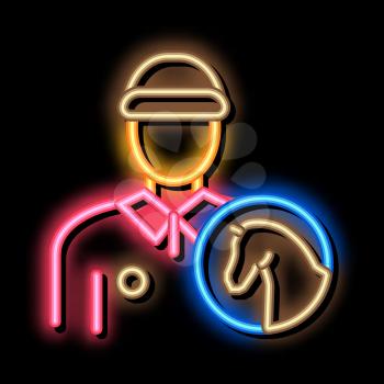 Man Jockey neon light sign vector. Glowing bright icon Man Jockey sign. transparent symbol illustration