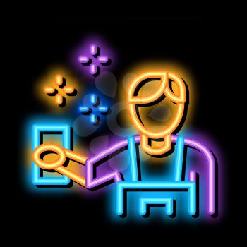 Human Cleaning neon light sign vector. Glowing bright icon Human Cleaning sign. transparent symbol illustration