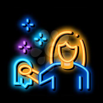 Woman Cleaning neon light sign vector. Glowing bright icon Woman Cleaning sign. transparent symbol illustration