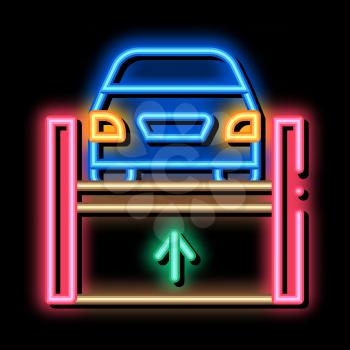 Car Lifting neon light sign vector. Glowing bright icon Car Lifting sign. transparent symbol illustration