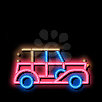 Vintage Car neon light sign vector. Glowing bright icon Vintage Car sign. transparent symbol illustration