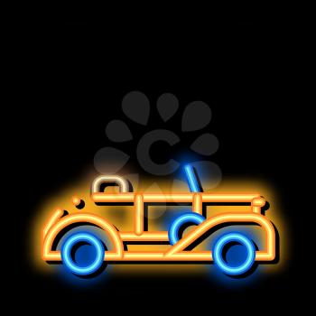 Old Car Cabriolet neon light sign vector. Glowing bright icon Old Car Cabriolet sign. transparent symbol illustration
