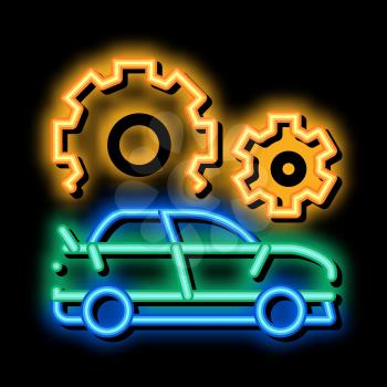 Car Gear Detail neon light sign vector. Glowing bright icon Car Gear Detail sign. transparent symbol illustration