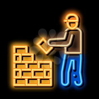 Worker Building neon light sign vector. Glowing bright icon Worker Building sign. transparent symbol illustration