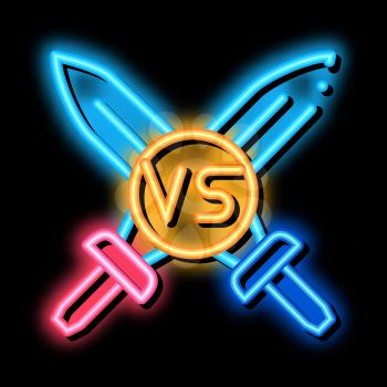 Sword Battle neon light sign vector. Glowing bright icon Sword Battle sign. transparent symbol illustration