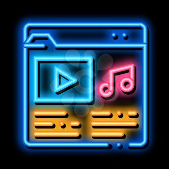 Music Folder with Songs neon light sign vector. Glowing bright icon Music Folder with Songs Sign. transparent symbol illustration