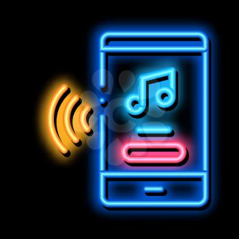 Music Phone App neon light sign vector. Glowing bright icon Music Phone App Sign. transparent symbol illustration