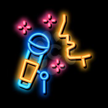 Human Singing in Microphone neon light sign vector. Glowing bright icon Human Singing in Microphone Sign. transparent symbol illustration