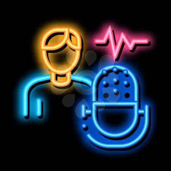 Testing Music Performance on Man neon light sign vector. Glowing bright icon Testing Music Performance on Man Sign. transparent symbol illustration