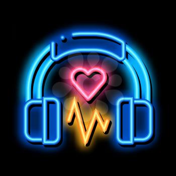 Influence on Heart of Music neon light sign vector. Glowing bright icon Influence on Heart of Music Sign. transparent symbol illustration