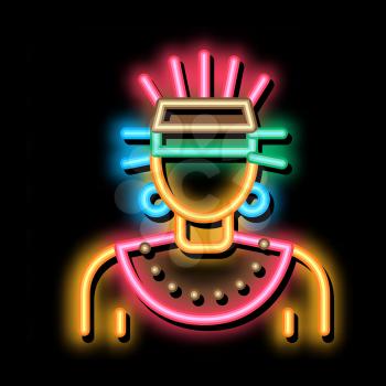 Aztec Shaman neon light sign vector. Glowing bright icon Aztec Shaman Sign. transparent symbol illustration