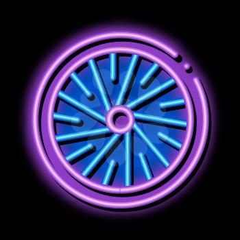 Bicycle Wheel neon light sign vector. Glowing bright icon Bicycle Wheel Sign. transparent symbol illustration