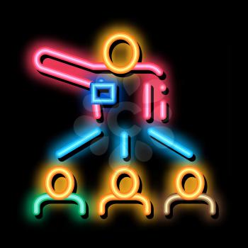 Speaker Leader for People neon light sign vector. Glowing bright icon Speaker Leader for People Sign. transparent symbol illustration