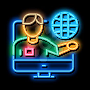 Online Computer Guide neon light sign vector. Glowing bright icon Online Computer Guide Sign. transparent symbol illustration