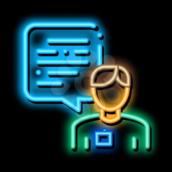 Male Worker Talk neon light sign vector. Glowing bright icon Male Worker Talk Sign. transparent symbol illustration