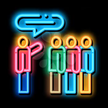 Tourists Group with Guide neon light sign vector. Glowing bright icon Tourists Group with Guide Sign. transparent symbol illustration