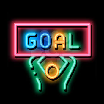 Man with Sign Goal neon light sign vector. Glowing bright icon Man with Sign Goal Sign. transparent symbol illustration