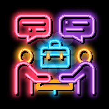 business discussion at the meeting neon light sign vector. Glowing bright icon business discussion at the meeting sign. transparent symbol illustration