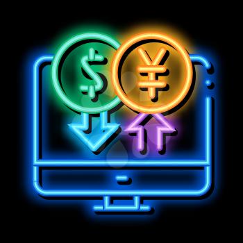 computer currency exchange neon light sign vector. Glowing bright icon computer currency exchange sign. transparent symbol illustration