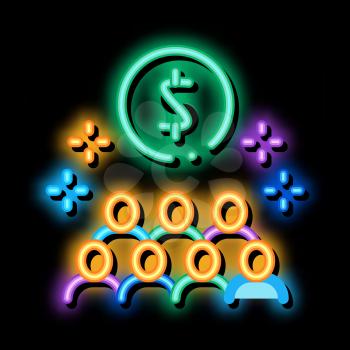 people desire to have money neon light sign vector. Glowing bright icon people desire to have money sign. transparent symbol illustration