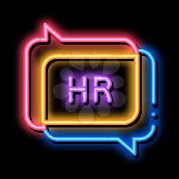 chat message hr neon light sign vector. Glowing bright icon chat message hr sign. transparent symbol illustration
