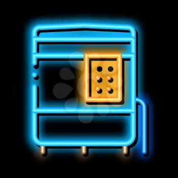 closed oven with timer neon light sign vector. Glowing bright icon closed oven with timer sign. transparent symbol illustration