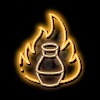 clay vase on fire neon light sign vector. Glowing bright icon clay vase on fire sign. transparent symbol illustration