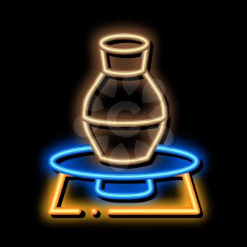 vase on pottery wheel neon light sign vector. Glowing bright icon vase on pottery wheel sign. transparent symbol illustration